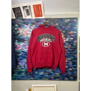 Champion Muskingum Muskies Hoodie Mens Medium Red Eco Fleece Collegiate Pullover